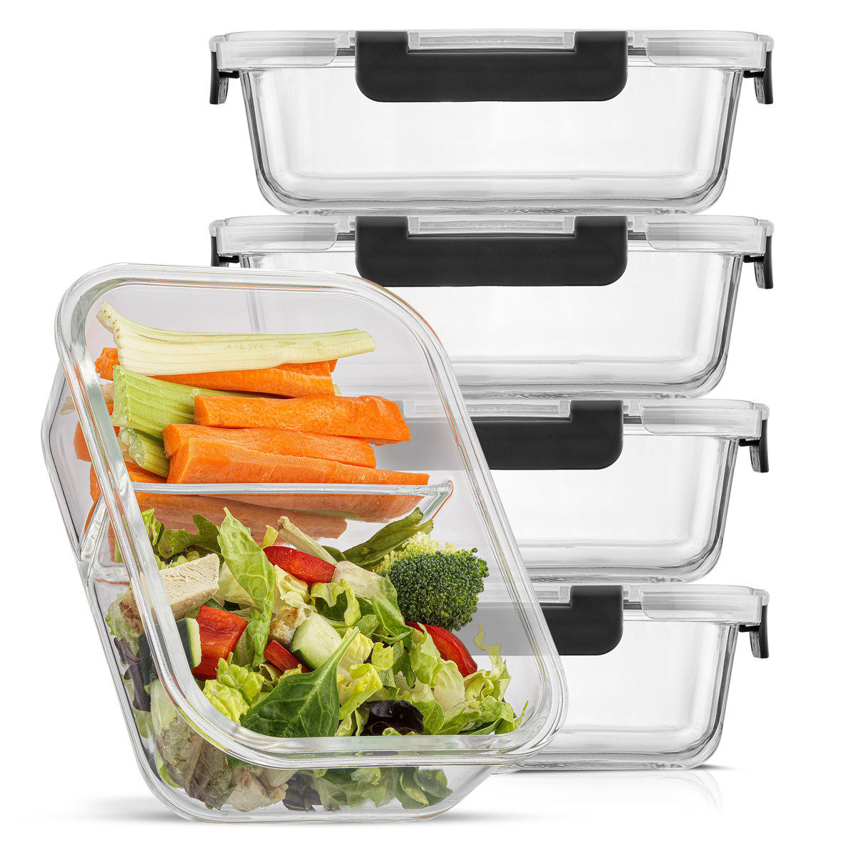 JoyJolt 10-Piece 2-Section Glass Food Storage Container (Set of 5)